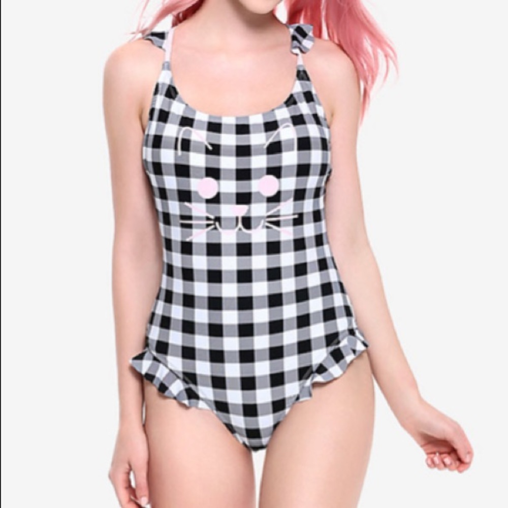 Black & White Checkered Ruffle Cat Swimsuit Hot Topic‎